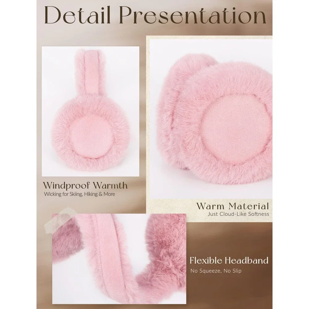 VEKDA Women's Pink Fuzzy Winter Ear Muffs Foldable Warmers Style Fashion - NWT